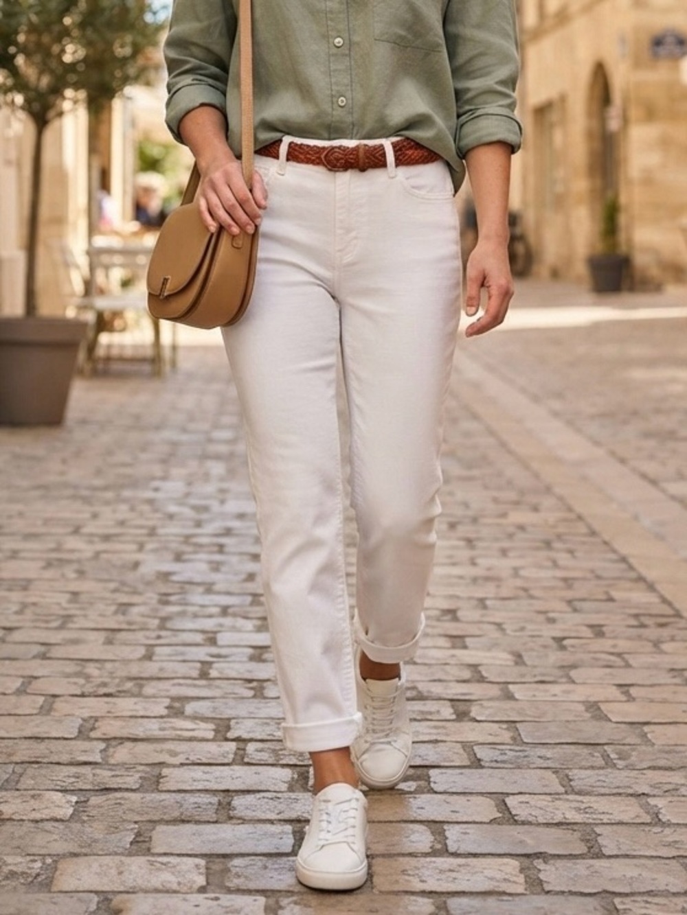 Jones New York Lexington Ankle Length White Jeans Size 8 Cuffed Hem Minimalist